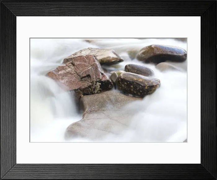 Framed Print : Detail of wet rocks in flowing River Etive stream, Glen coe, Highland Region, Scotland