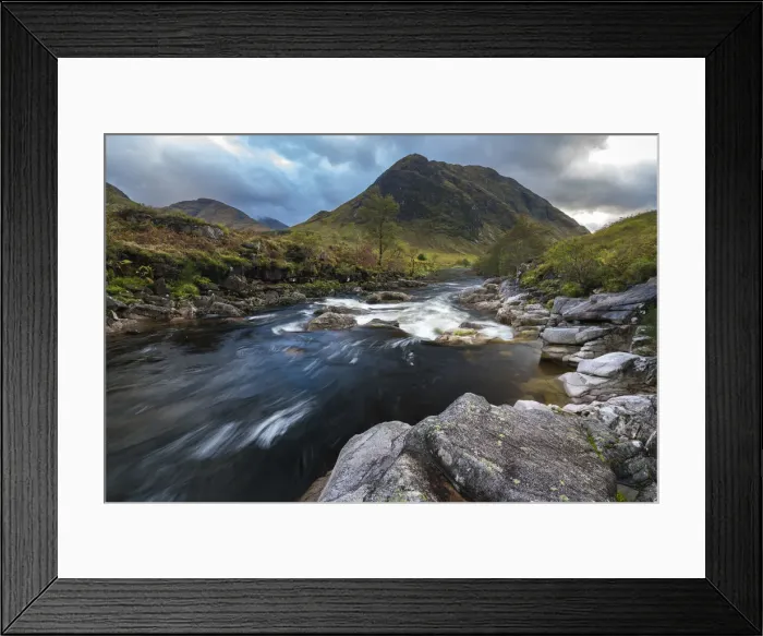 Framed Print : River Etive stream flowing through rocks in Glen Coe, Highland Region, Scotland, United Framed Print : River Etive stream flowing through rocks in Glen Coe, Highland Region, Scotland, United