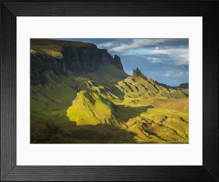 Framed Print : Scenic view of green landscape at Quiraing, Isle of Skye, Highland Region, Scotland Framed Print : Scenic view of green landscape at Quiraing, Isle of Skye, Highland Region, Scotland