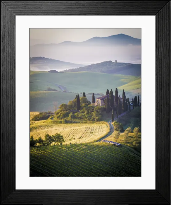 Framed Print : Val d Orcia, Tuscany, Italy. A lonely farmhouse with cypress and olive trees Framed Print : Val d Orcia, Tuscany, Italy. A lonely farmhouse with cypress and olive trees