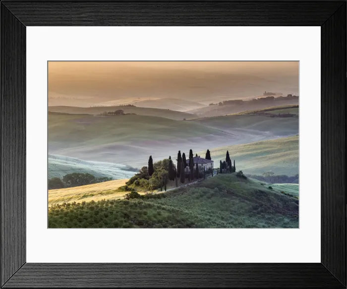 Framed Print : Val d Orcia, Tuscany, Italy. A lonely farmhouse with cypress and olive trees Framed Print : Val d Orcia, Tuscany, Italy. A lonely farmhouse with cypress and olive trees