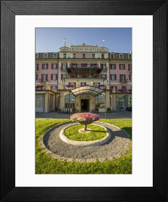 Framed Print : Bagni Nuovi, Bormio, Valtellina, Lombardy, Italy. Luxury Grand Hotel at sunset