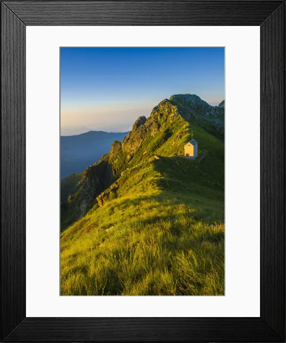 Framed Print : Val Grande, Piedmont, Italy. Landscape with mountain hut at sunrise Framed Print : Val Grande, Piedmont, Italy. Landscape with mountain hut at sunrise