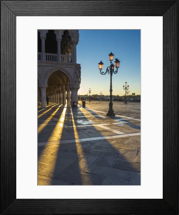 Framed Print : St Mark square, Venice, Veneto, Italy. Sun rays at sunrise through the arches of Palazzo Framed Print : St Mark square, Venice, Veneto, Italy. Sun rays at sunrise through the arches of Palazzo