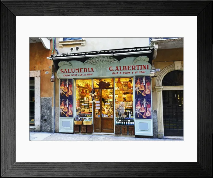 Framed Print : Delicatessen shop Salumeria Albertini, Corso S. Anastasia, Verona, Veneto, Italy