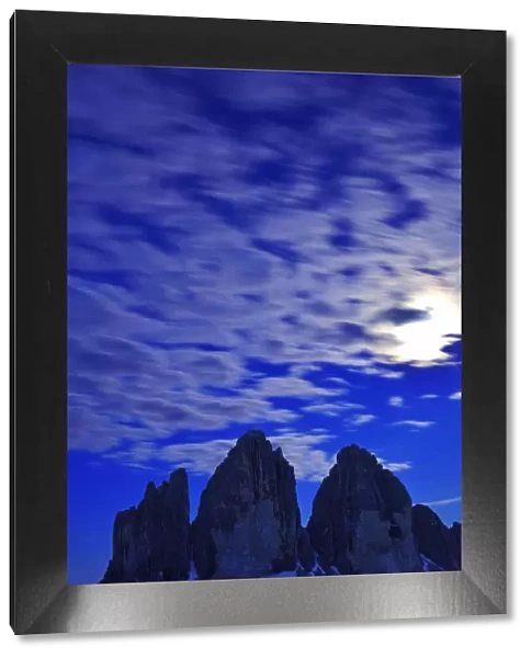 Full moon over the northern walls of the Three Peaks, Sexten Dolomites, Alta Pusteria