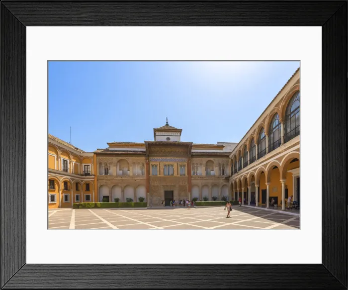 Framed Print : Patio de la Monteria with King Peters palace, Real Alcazar, UNESCO World Heritage Site Framed Print : Patio de la Monteria with King Peters palace, Real Alcazar, UNESCO World Heritage Site