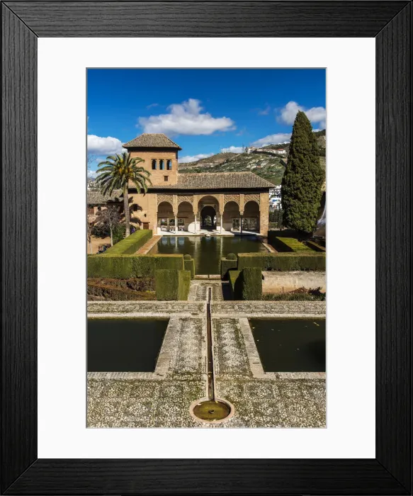 Framed Print : Portico and pool of the early 14th-century Palacio del Partal, Alhambra palace, Granada Framed Print : Portico and pool of the early 14th-century Palacio del Partal, Alhambra palace, Granada