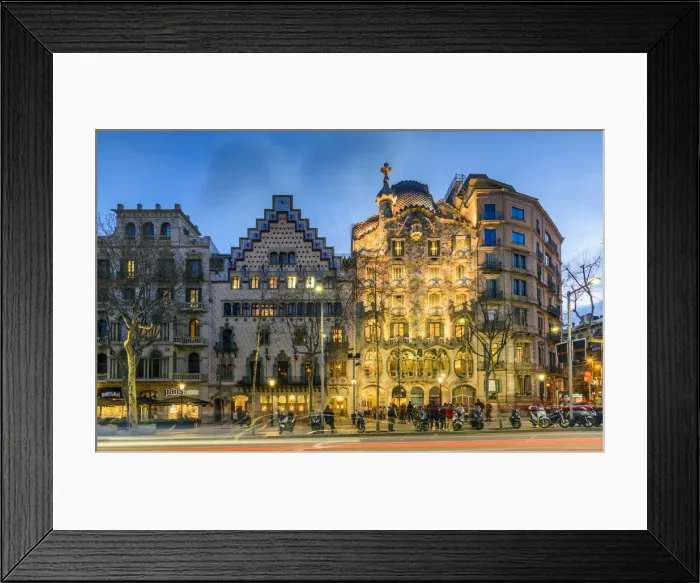 Framed Print : Night view of Casa Batllo and Casa Amatller, Barcelona, Catalonia, Spain Framed Print : Night view of Casa Batllo and Casa Amatller, Barcelona, Catalonia, Spain