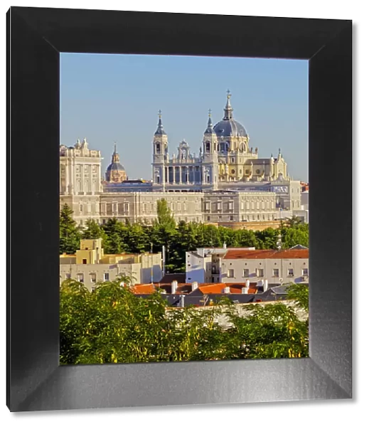 Spain, Madrid, View of the Cathedral of Saint Mary the Royal of La Almudena and the