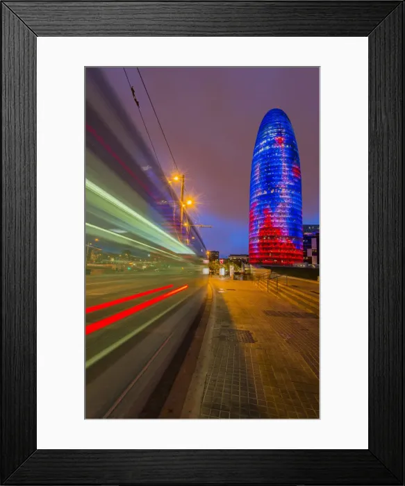 Framed Print : Night view of Torre Agbar skyscraper designed by French architect Jean Nouvel, Barcelona Framed Print : Night view of Torre Agbar skyscraper designed by French architect Jean Nouvel, Barcelona