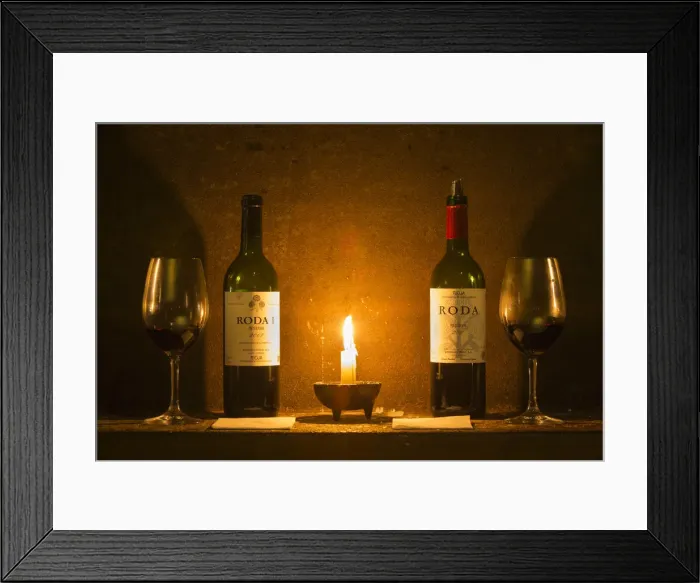 Framed Print : Spain, La Rioja, Haro. Wine arrangement in the caves at Bodegas Roda