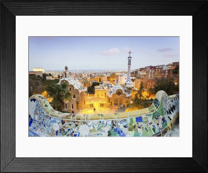 Framed Print : Barcelona, Park Guell, Spain, the modernism park designed by Antonio Gaudi, dusk Framed Print : Barcelona, Park Guell, Spain, the modernism park designed by Antonio Gaudi, dusk