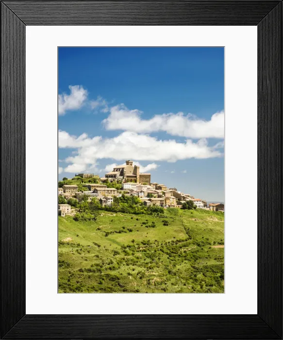 Framed Print : Medieval village of Ujue with the sanctuary-fortress of Santa Maria on the top, Navarre Framed Print : Medieval village of Ujue with the sanctuary-fortress of Santa Maria on the top, Navarre