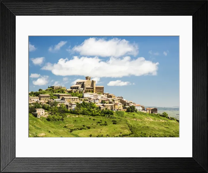 Framed Print : Medieval village of Ujue with the sanctuary-fortress of Santa Maria on the top, Navarre Framed Print : Medieval village of Ujue with the sanctuary-fortress of Santa Maria on the top, Navarre