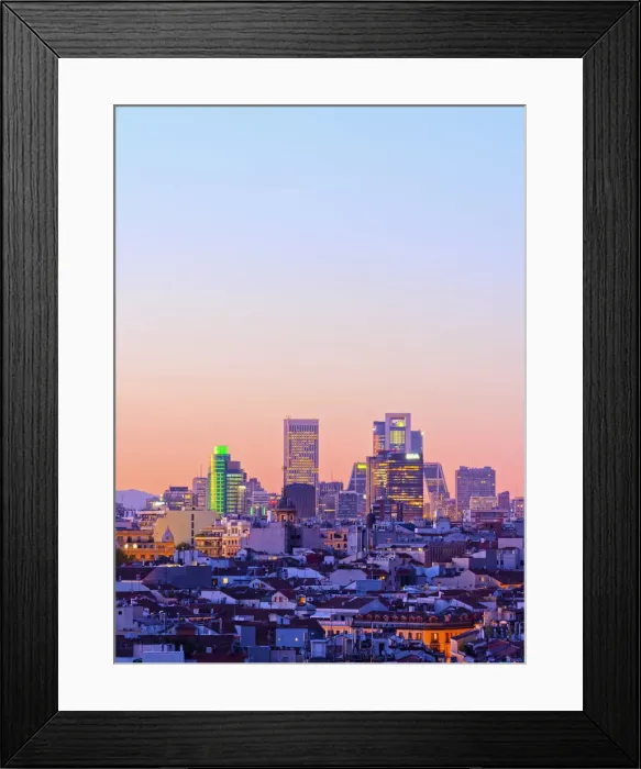 Framed Print : Spain, Madrid, View of business districts of AZCA and CTBA at dusk Framed Print : Spain, Madrid, View of business districts of AZCA and CTBA at dusk