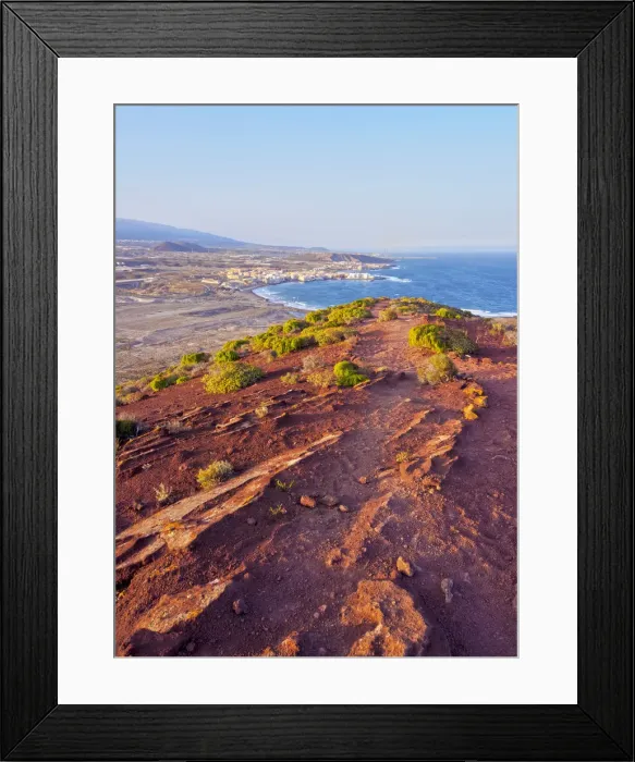 Framed Print : Spain, Canary Islands, Tenerife, El Medano, View towards the town from Montana Roja Framed Print : Spain, Canary Islands, Tenerife, El Medano, View towards the town from Montana Roja