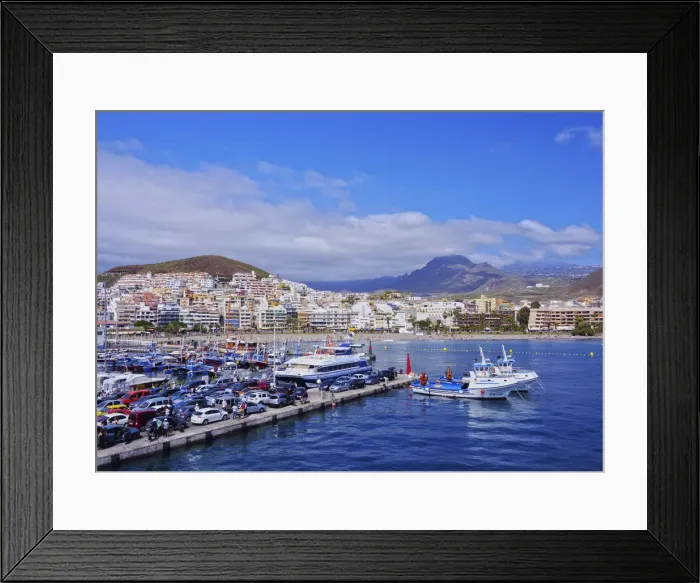 Framed Print : Spain, Canary Islands, Tenerife, Los Cristianos, View from the port towards the city Framed Print : Spain, Canary Islands, Tenerife, Los Cristianos, View from the port towards the city