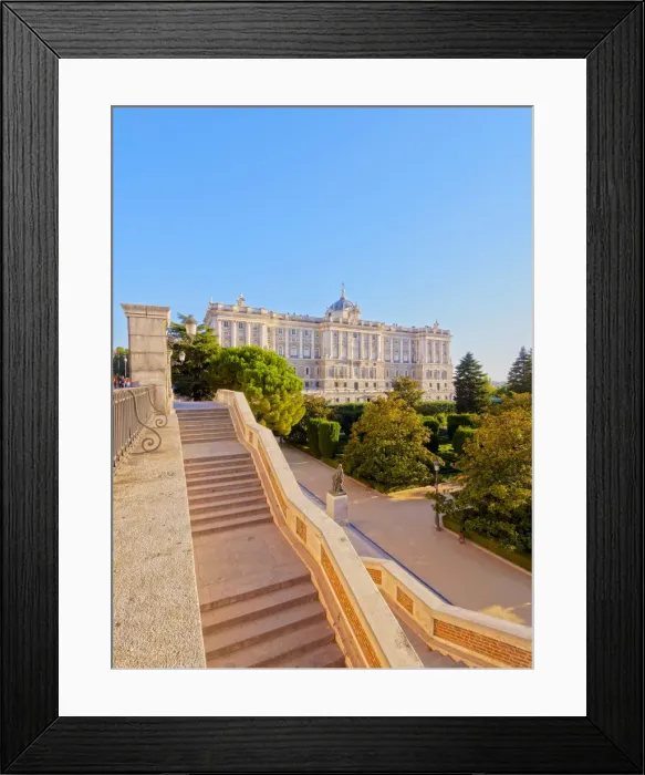 Framed Print : Spain, Madrid, View of Jardines de Sabatini and the Royal Palace of Madrid