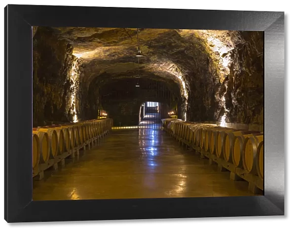 Spain, La Rioja, Haro. The wine caves at Bodegas Roda, a modern Rioja winery