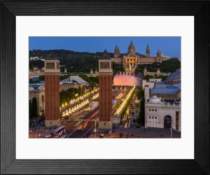 Framed Print : Venetian Towers with Magic Fountain light show and Palau Nacional in the background Framed Print : Venetian Towers with Magic Fountain light show and Palau Nacional in the background