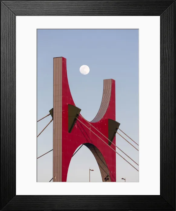 Framed Print : Full moon behind La Salve bridge, Bilbao, Biscay, Spain, Europe Framed Print : Full moon behind La Salve bridge, Bilbao, Biscay, Spain, Europe