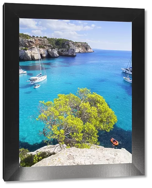 View of Cala Mitjana and sailboats, Menorca; Balearic Islands; Spain; Europe