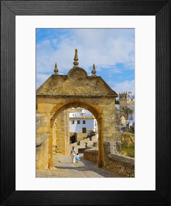 Framed Print : Spain, Andalucia, Malaga Province, Ronda, Felipe V Gate, Woman and girl walking through Framed Print : Spain, Andalucia, Malaga Province, Ronda, Felipe V Gate, Woman and girl walking through