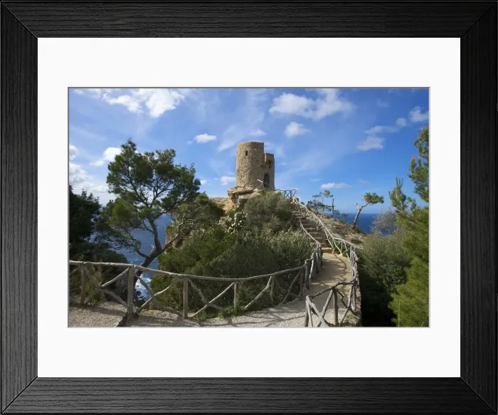 Framed Print : Torre de Ses Animes, Mirador de Ses Animes, Banyalbufar, Majorca, Balearics, Spain