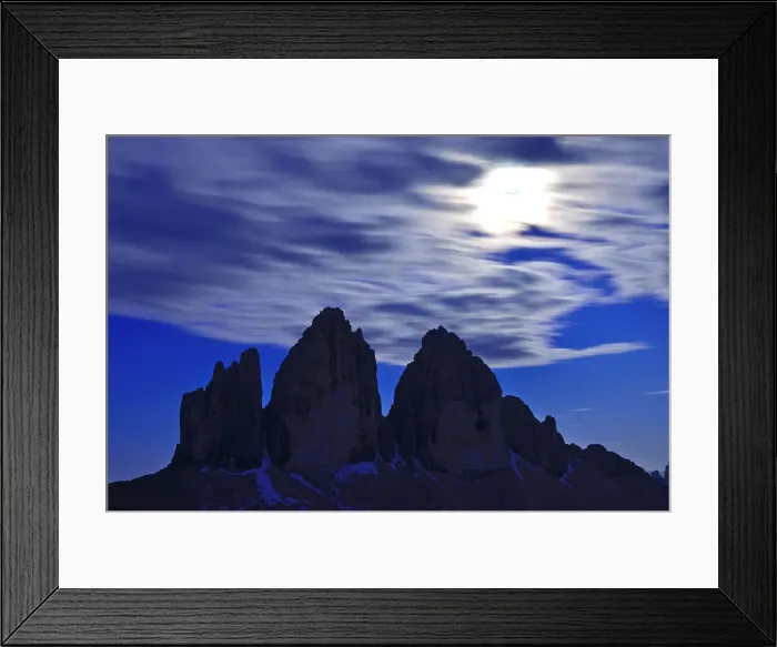 Framed Print : Full moon over the northern walls of the Three Peaks, Sexten Dolomites, Alta Pusteria Framed Print : Full moon over the northern walls of the Three Peaks, Sexten Dolomites, Alta Pusteria