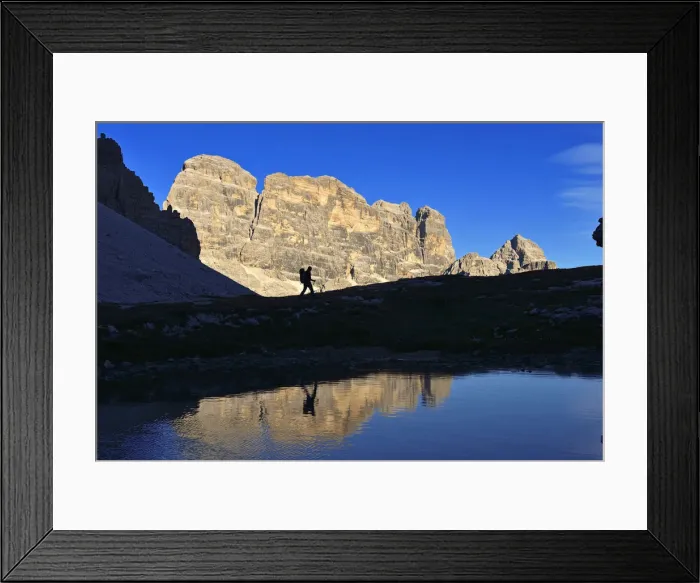 Framed Print : Hikers below the saddle Father, Three Peaks, overlooking the Zwolferkofel, Alta Pusteria Framed Print : Hikers below the saddle Father, Three Peaks, overlooking the Zwolferkofel, Alta Pusteria