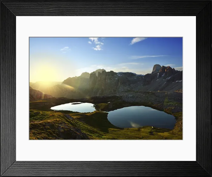 Framed Print : Sunrise over the floors lakes, Altensteiner Valley, Three Peaks, Sexten Dolomites Framed Print : Sunrise over the floors lakes, Altensteiner Valley, Three Peaks, Sexten Dolomites