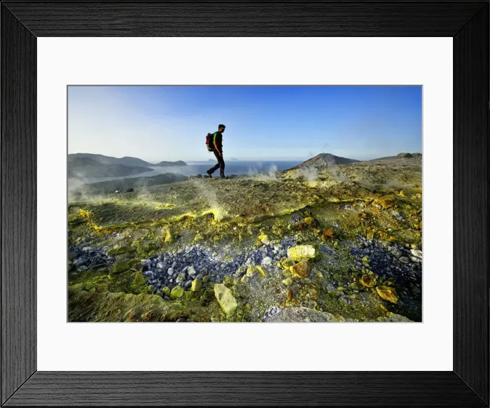 Framed Print : Hikers on the Gran craters walks through Steam, Vulcano Island, Aeolian, or Aeolian Framed Print : Hikers on the Gran craters walks through Steam, Vulcano Island, Aeolian, or Aeolian