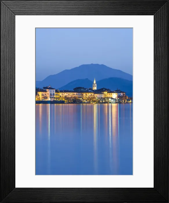 Framed Print : Fishermen island at dusk. Borromean islands, Lake Maggiore, Italy