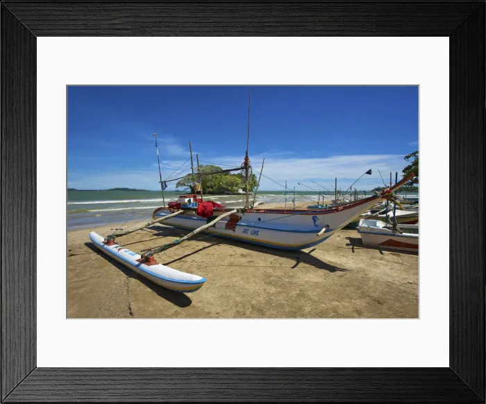 Framed Print : Traditional fishing boat, Taprobane Island, Weligama, Sri Lanka Framed Print : Traditional fishing boat, Taprobane Island, Weligama, Sri Lanka