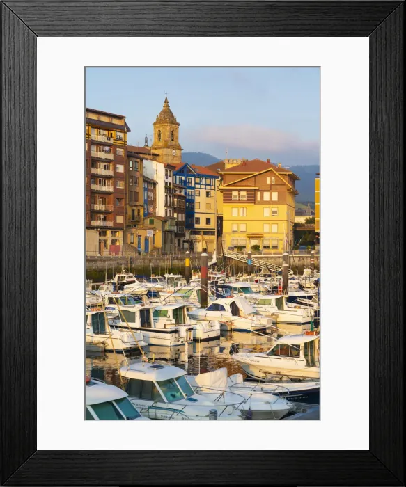 Framed Print : Spain, Vizcaya Province, Basque Country, Bermeo, boats moored in harbour Framed Print : Spain, Vizcaya Province, Basque Country, Bermeo, boats moored in harbour