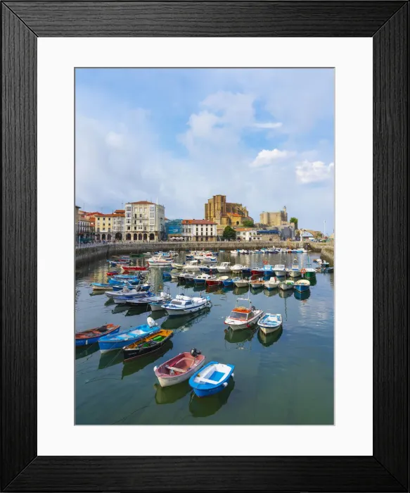 Framed Print : Spain, Cantabria, Castro-Urdiales, harbour, Santa Maria church and Santa Ana castle
