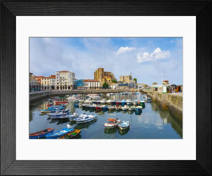 Framed Print : Spain, Cantabria, Castro-Urdiales, harbour, Santa Maria church and Santa Ana castle Framed Print : Spain, Cantabria, Castro-Urdiales, harbour, Santa Maria church and Santa Ana castle