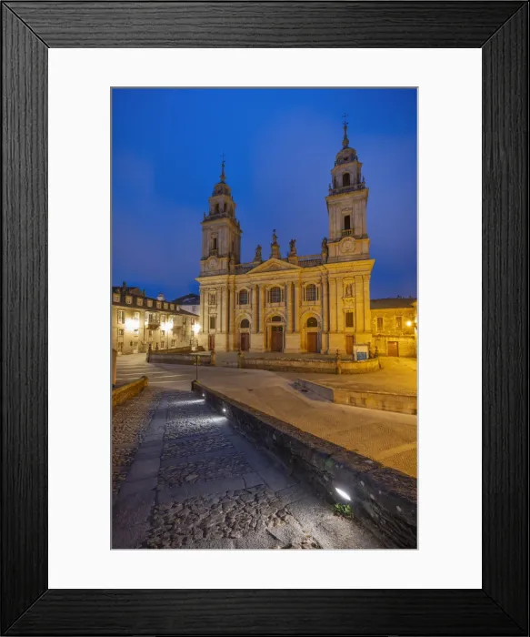 Framed Print : Spain, Galicia, Lugo, cathedral illuminated at night Framed Print : Spain, Galicia, Lugo, cathedral illuminated at night