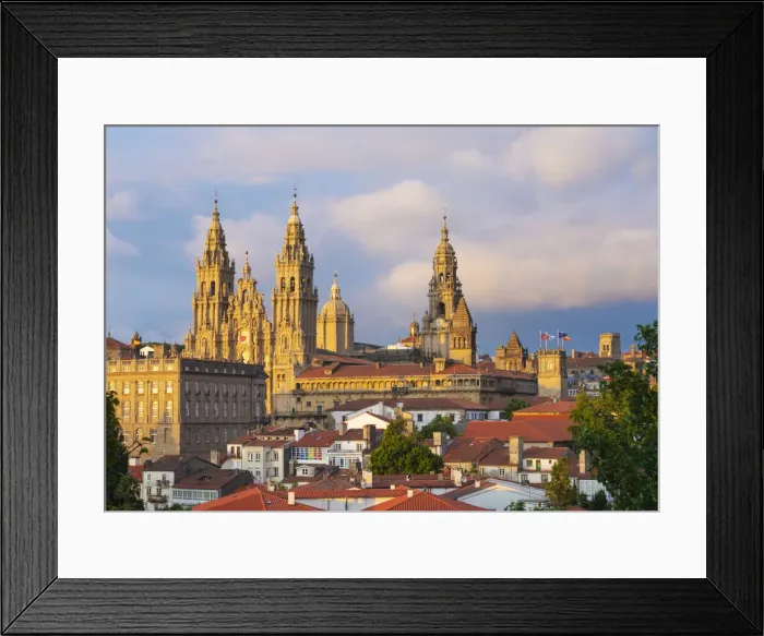 Framed Print : Spain, Galicia, Santiago de Compostela, view over rooftops to cathedral Framed Print : Spain, Galicia, Santiago de Compostela, view over rooftops to cathedral
