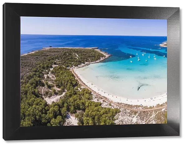 Aerial view of Son Saura beach, Menorca, Balearic Islands, Spain