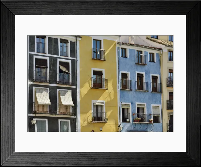Framed Print : Coloured houses at the Plaza Mayor in the walled town of Cuenca, a Unesco World Heritage Framed Print : Coloured houses at the Plaza Mayor in the walled town of Cuenca, a Unesco World Heritage