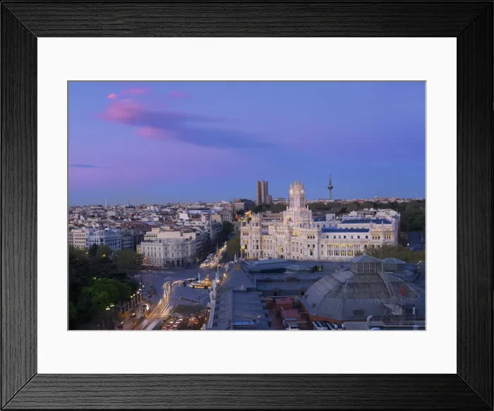 Framed Print : Spain, Madrid, Overview of Plaza de Cibeles and town hall at dusk Framed Print : Spain, Madrid, Overview of Plaza de Cibeles and town hall at dusk