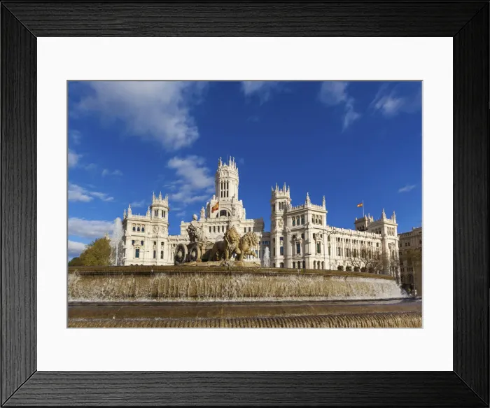 Framed Print : Spain, Madrid. Plaza de Cibeles with fountain and town hall building behind Framed Print : Spain, Madrid. Plaza de Cibeles with fountain and town hall building behind