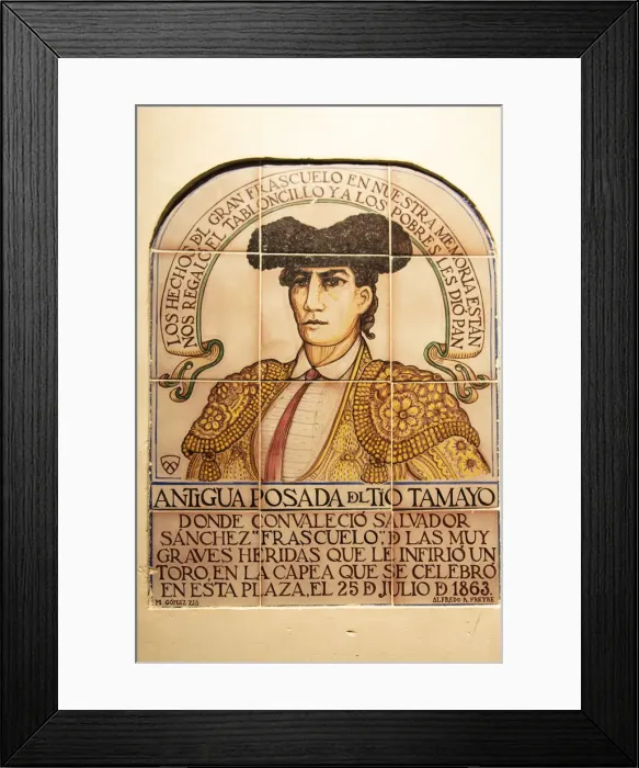 Framed Print : A tilework depicting a famous bullfighter (torero) that was hurt by a wild bull during