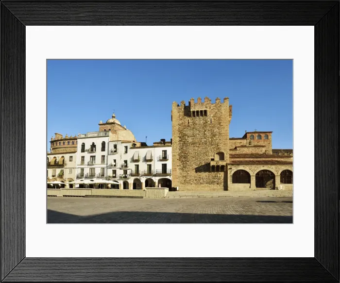 Framed Print : Torre del Bujaco (Bujaco Tower), a moorish fortification, and the Plaza Mayor, a Unesco Framed Print : Torre del Bujaco (Bujaco Tower), a moorish fortification, and the Plaza Mayor, a Unesco