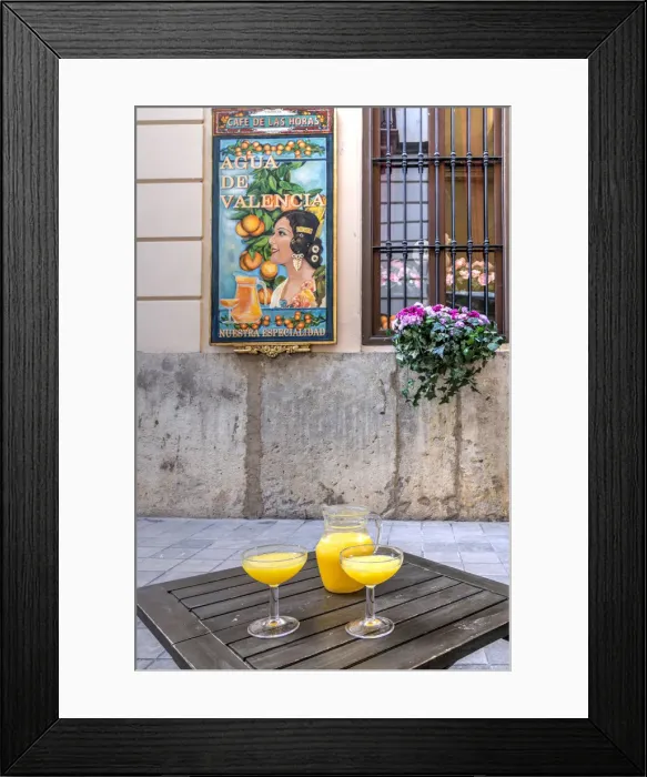 Framed Print : Glasses of Aigua de Valencia cocktail served in an outdoor bar of Valencia, Comunidad Framed Print : Glasses of Aigua de Valencia cocktail served in an outdoor bar of Valencia, Comunidad