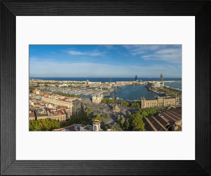 Framed Print : Panoramic view over Port Vell waterfront harbor, Barcelona, Catalonia, Spain Framed Print : Panoramic view over Port Vell waterfront harbor, Barcelona, Catalonia, Spain