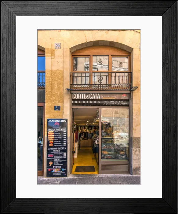 Framed Print : Drugstore selling Spanish ham and more local food specialities, Salamanca, Castile Framed Print : Drugstore selling Spanish ham and more local food specialities, Salamanca, Castile