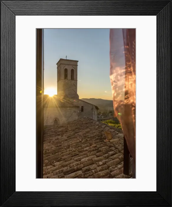 Framed Print : europe, italy, umbria. Sunset over the roofs of Montefalco Framed Print : europe, italy, umbria. Sunset over the roofs of Montefalco